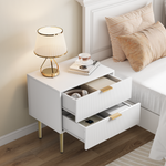 Bedside Table Wave Pattern 2 Drawers Metal Legs - White