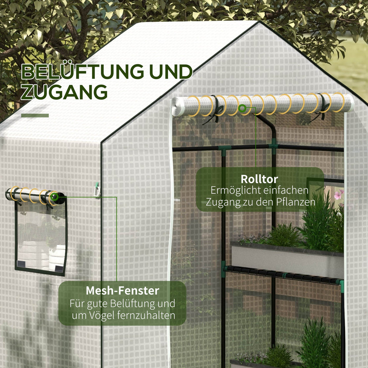 Greenhouse Replacement PE Film Cover, UV Protection Roll-Up Door Side Window, 140x73x190cm, White
