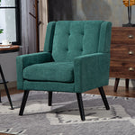 Upholstered Armchair with Buttoned Padding and Solid Wood Legs, Suede Black