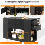 Modern Kitchen Island Cabinet Drawers Shelves Buffet Storage - Black