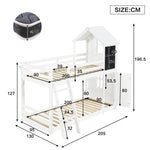 Children's Bunk Bed with Windows & Chalkboard, White Pine