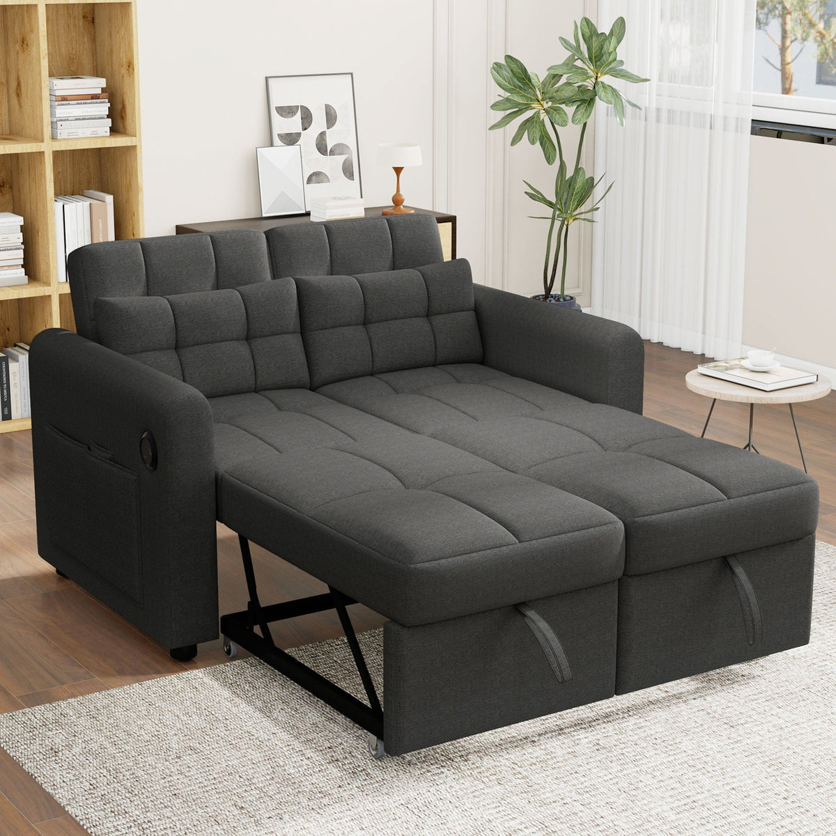 Loveseat Sofa 3-in-1 Pull-out Adjustable Backrest USB Modern Design