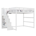 Children's Bunk Bed with Stairs, Safety Railing & Star/Moon Decor, Solid Wood White