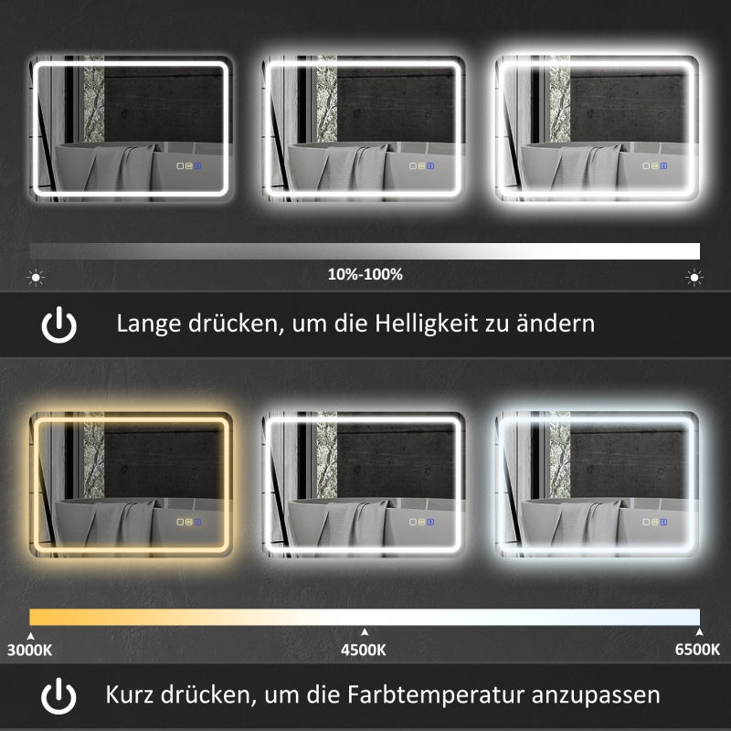 Bathroom Mirror with Lighting, LED, Bluetooth, Anti-Fog, Silver