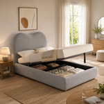 Upholstered Storage Bed 90x200cm with Hydraulic Lift, Grey Linen