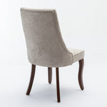 Dining Chairs Channel Upholstered Comfy Fabric Set of 2 with Curved Solid Wood Legs - Rayon Linen Beige