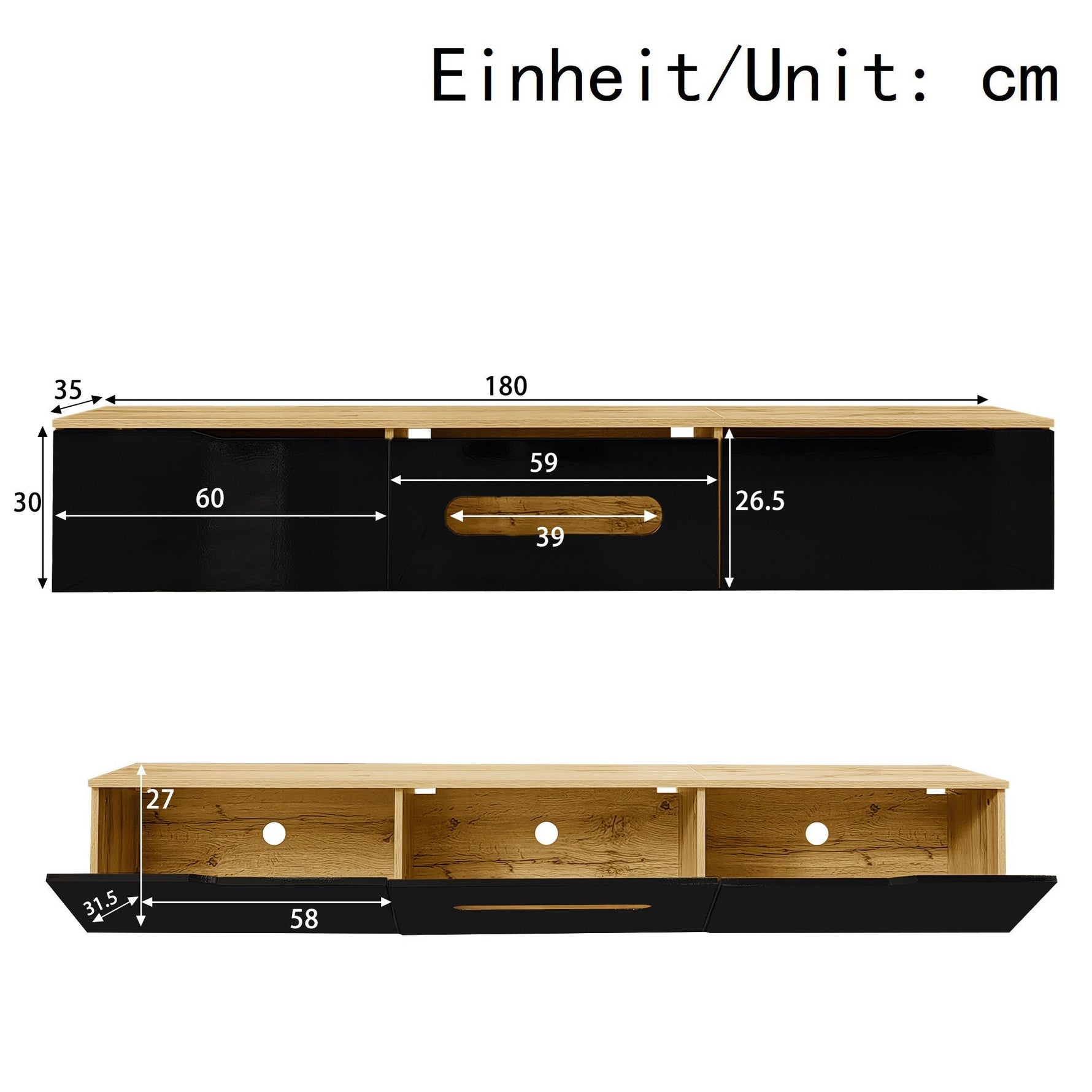 TV Cabinet 180cm Wall-Mountable 16-Color LED Lighting High-Gloss