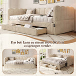 Upholstered Daybed Sofa Bed 90x200cm Extendable with 2 Drawers Storage USB Port beige chenille