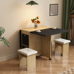 Dining Table Set with 4 Chairs, Folding and Extendable Table, 120x80x75cm, White, Oak and Black