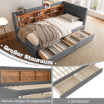 Daybed Sofa Bed 90x200cm 2 Drawers USB/Type C Storage - Linen Grey