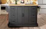 Mobile Kitchen Island with 2 Doors and 6 Drawers, White and Black