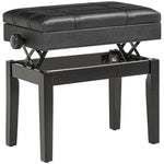 Piano Bench, Height-Adjustable with Storage, Leather Cushion, Black
