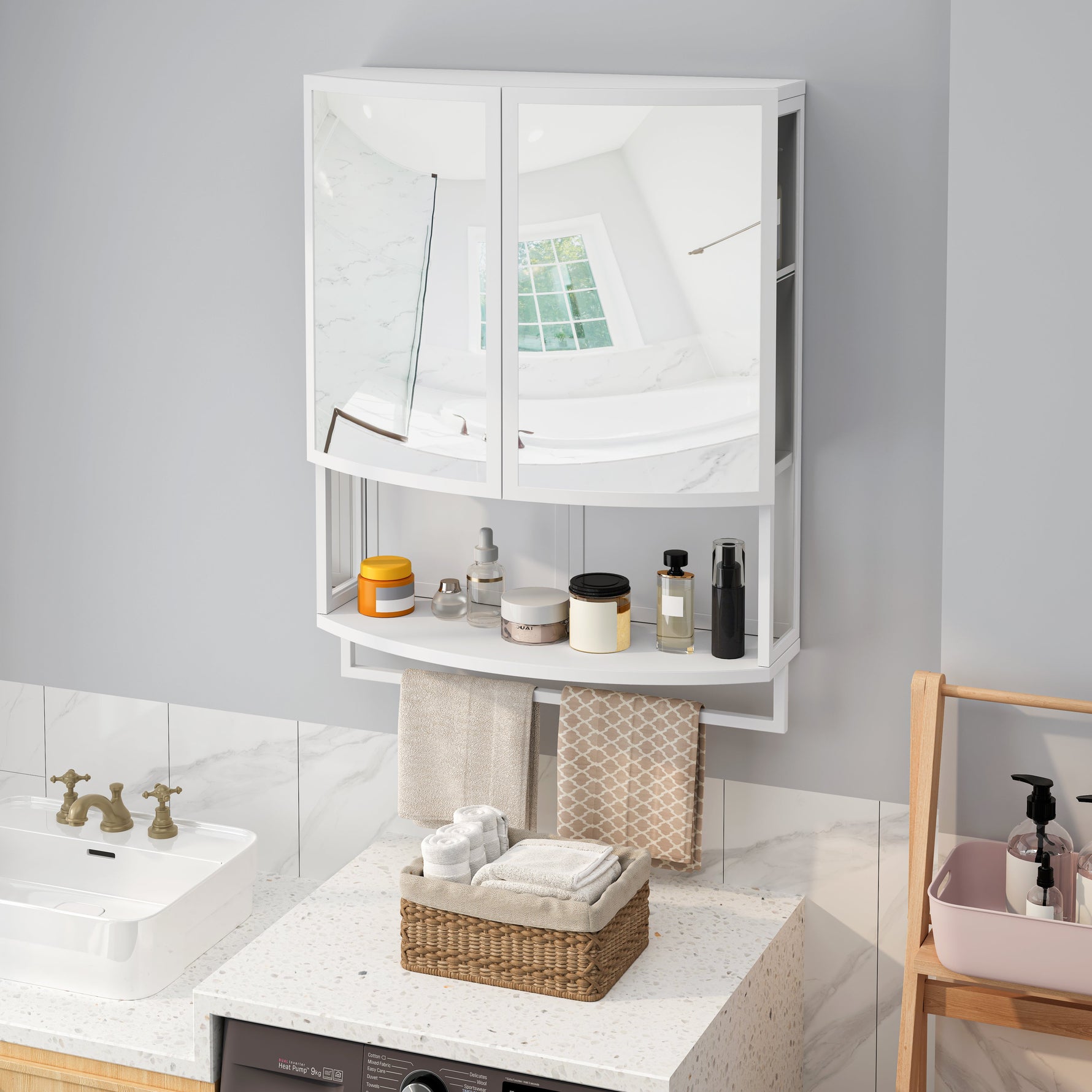 Wardrobe 60CM Modern Arched Double-Door Mirror Storage, White