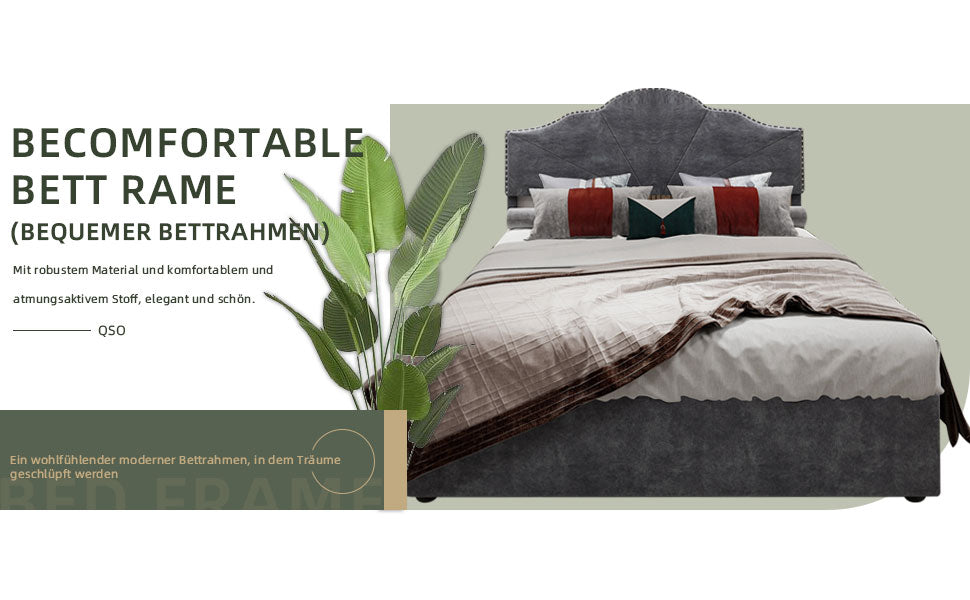 Modern Minimalist Soft Bed, High Box with Pneumatic Rod, 160*200CM, Gray