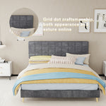 Modern Double Bed with Plaid Headboard 160x200cm, Dark Gray Fabric