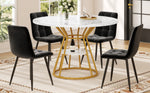 5-Piece Round Dining Table Set with 4 Velvet Chairs and Marble Top, Black