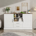 Sideboard 140x40x79.5cm, 2 Doors 2 Drawers, White and Brown Wood Grain