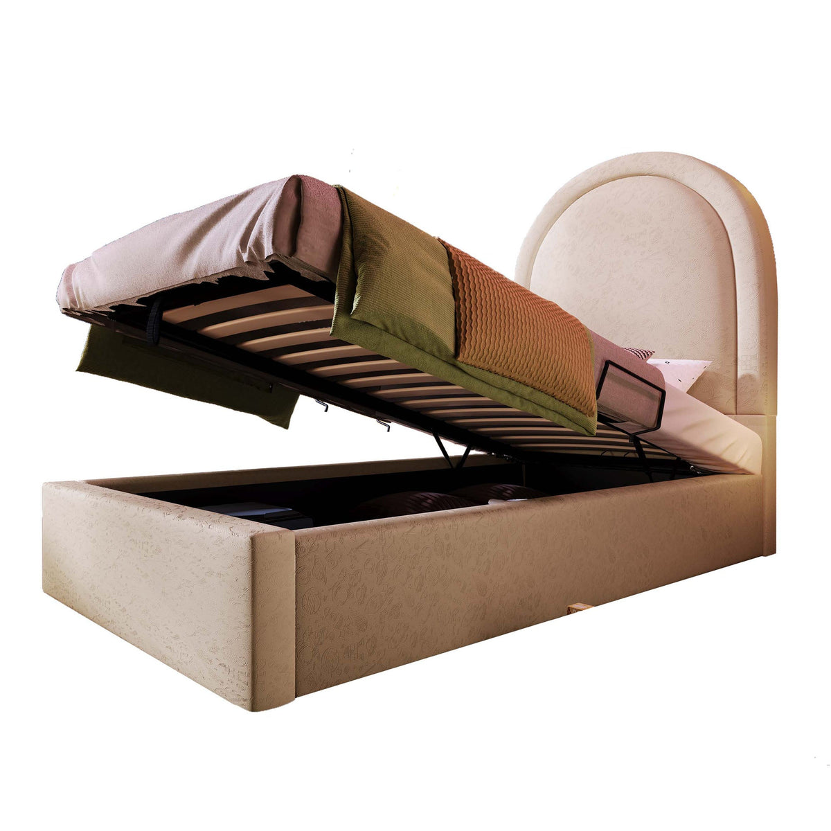 Upholstered Children's Bed, Single with Cosmic Pattern, Beige PU