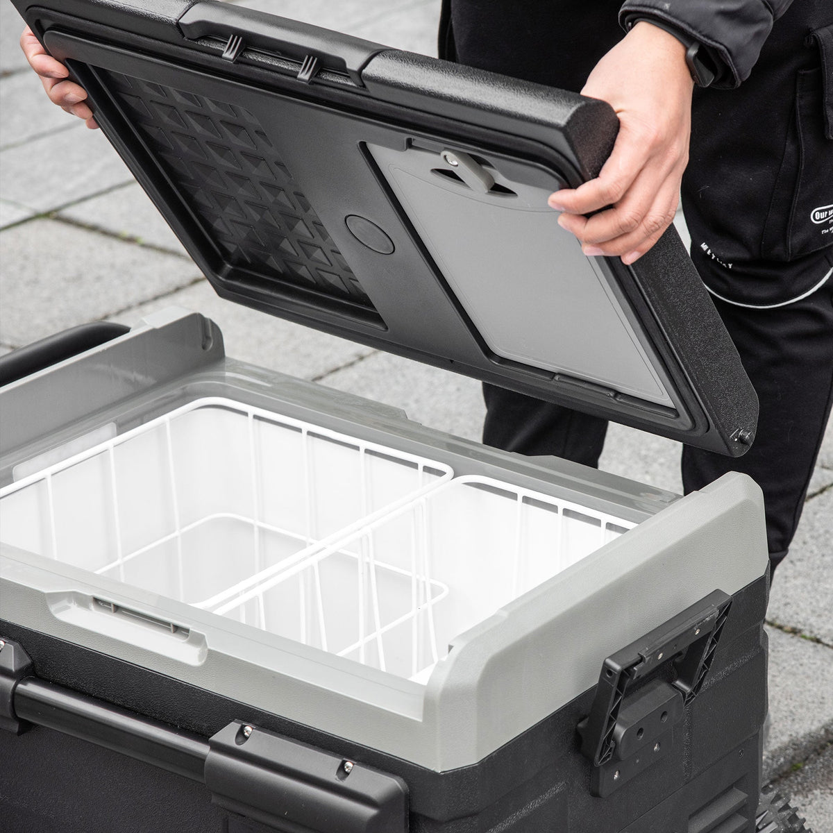 Car Cooler 40L with LED Lighting Compressor and Wheels, Grey and Black