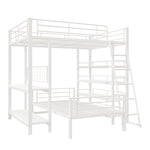 Bunk Bed, Loft 140x200 Multifunctional with Storage, White Metal