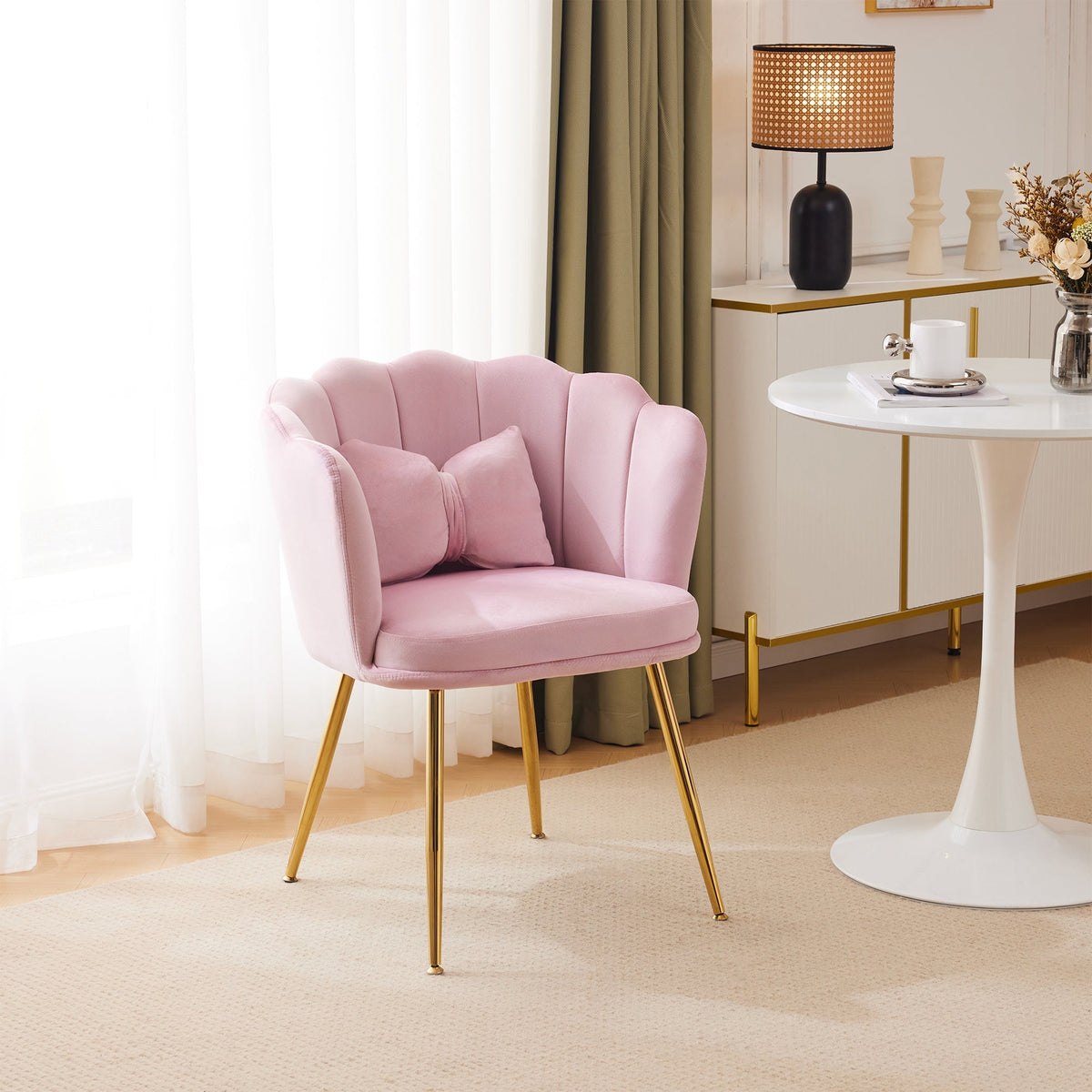 Armchair: Velvet Petal Back with Gold Legs, Modern