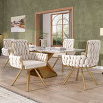 Velvet Dining Chair Set of 2, Luxury Swivel Armchair with Metal Legs, Beige