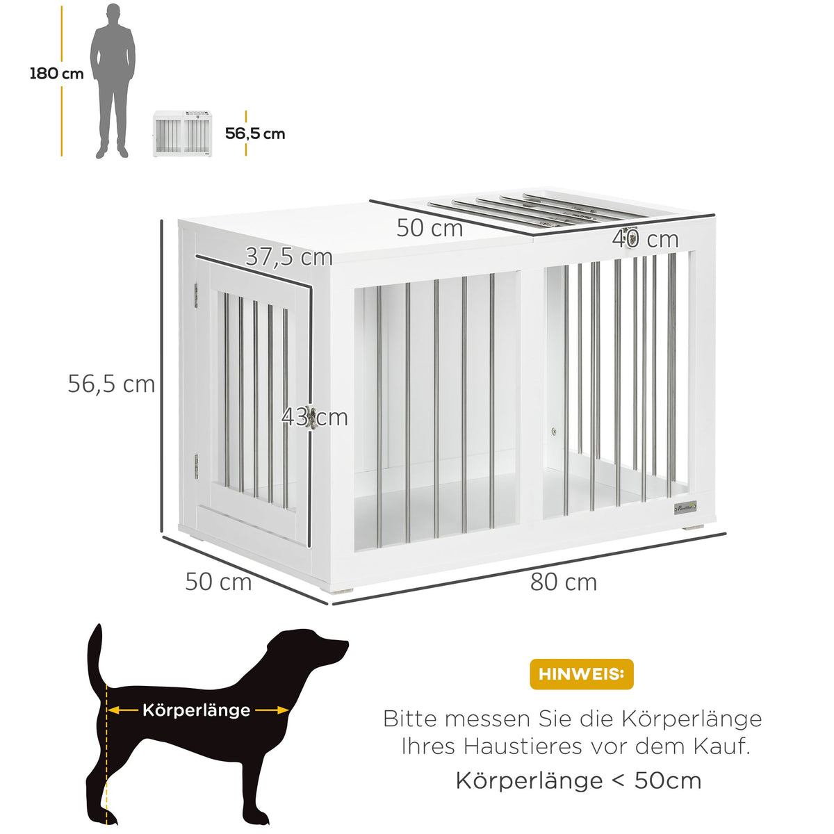 Dog Cage, Pet Cage, Medium Dogs, 80 x 50 x 56.5 cm, White