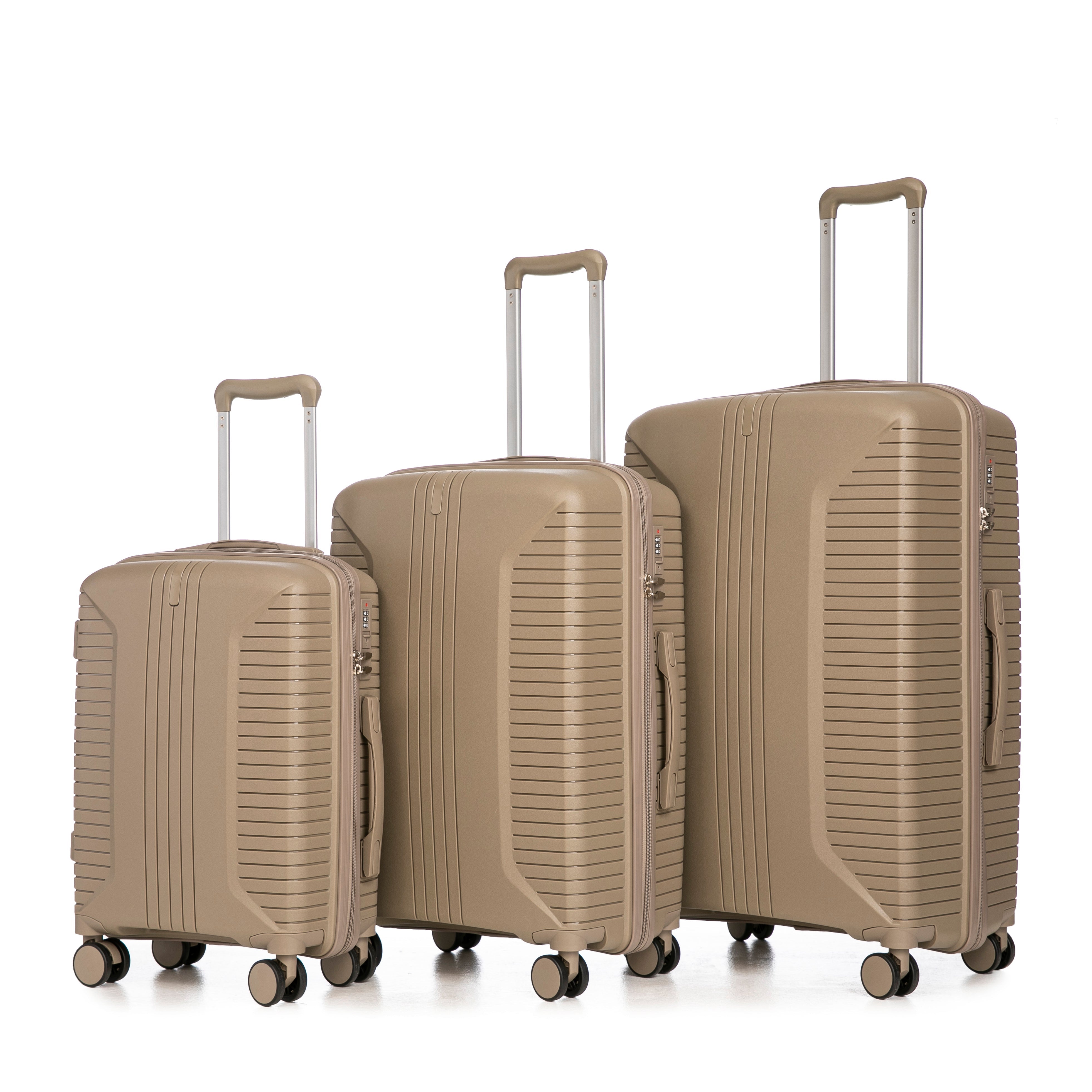 3-Piece Luggage Set 20"/24"/28" PP Spinner with Combination Lock - Champagne