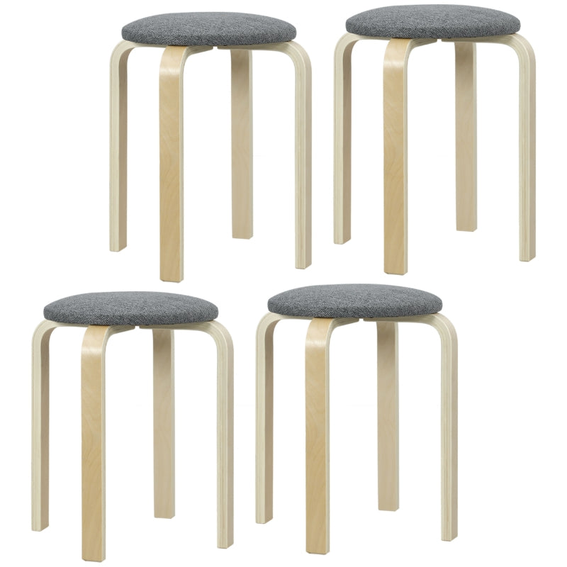Dining Room Stools, Stackable Round Upholstered, Linen Look Grey