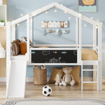 Children's Bed Attic Design, Ladder, Slide, Graffiti Board, Multifunctional Solid Wood, White