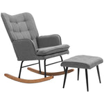 Rocking Chair with Footstool, 130kg Capacity Armrests Recliner, Linen Look