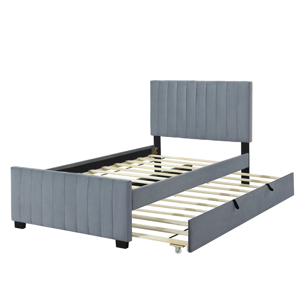 Upholstered Single Bed 90x190cm with Pull-Out Bed, Grey Velvet