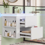 Wall-Mounted Bathroom Cabinet with LED Sensor Lighting and Integrated Sink, White