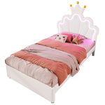 Upholstered Bed 90x200cm 2 Drawers Crown Adjustable Headboard Ambient Light - White PU