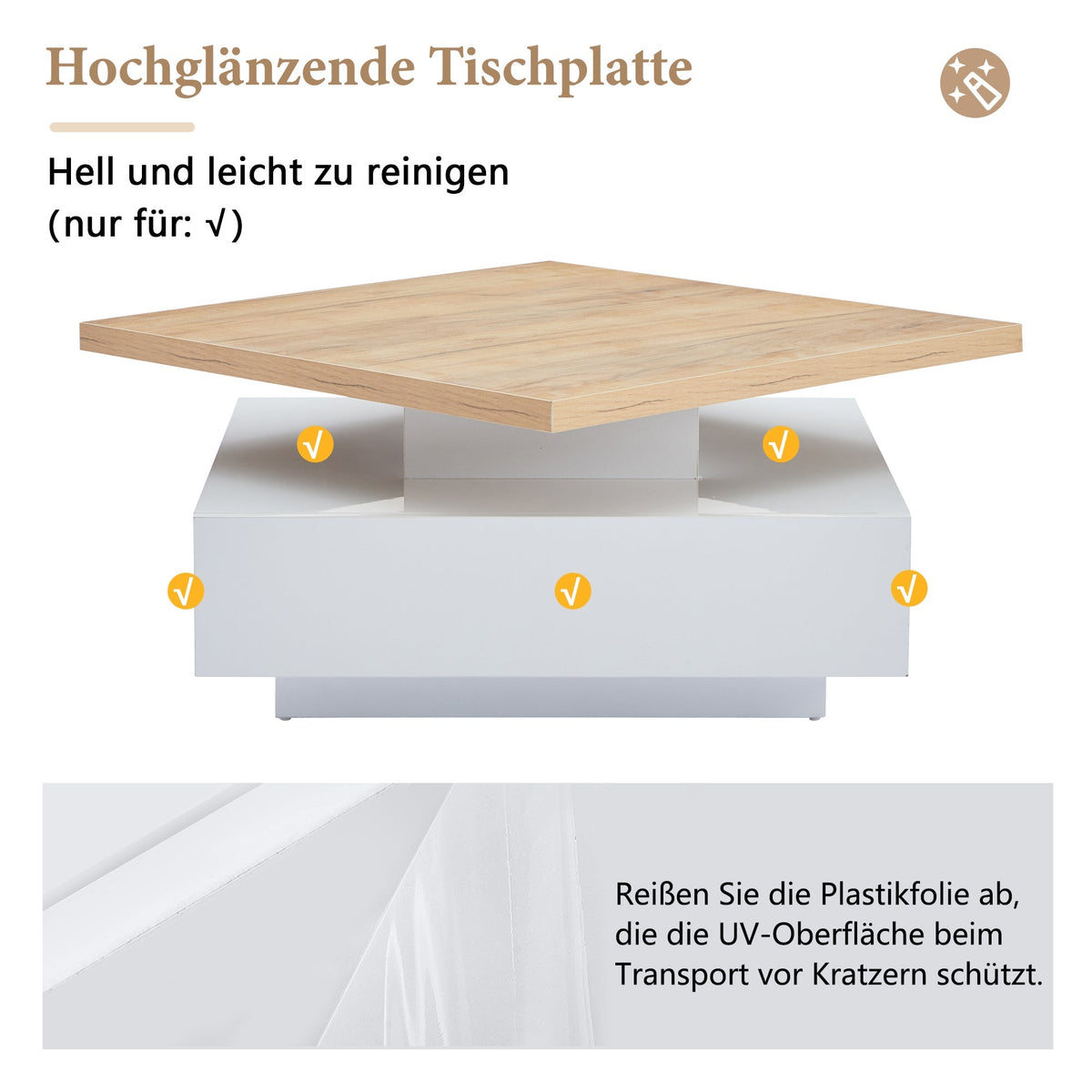 Multifunctional Swivel Coffee Table with Storage, White and Walnut
