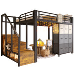 Loft Bed 140x200cm with Storage Stairs & Drawers, Black Metal
