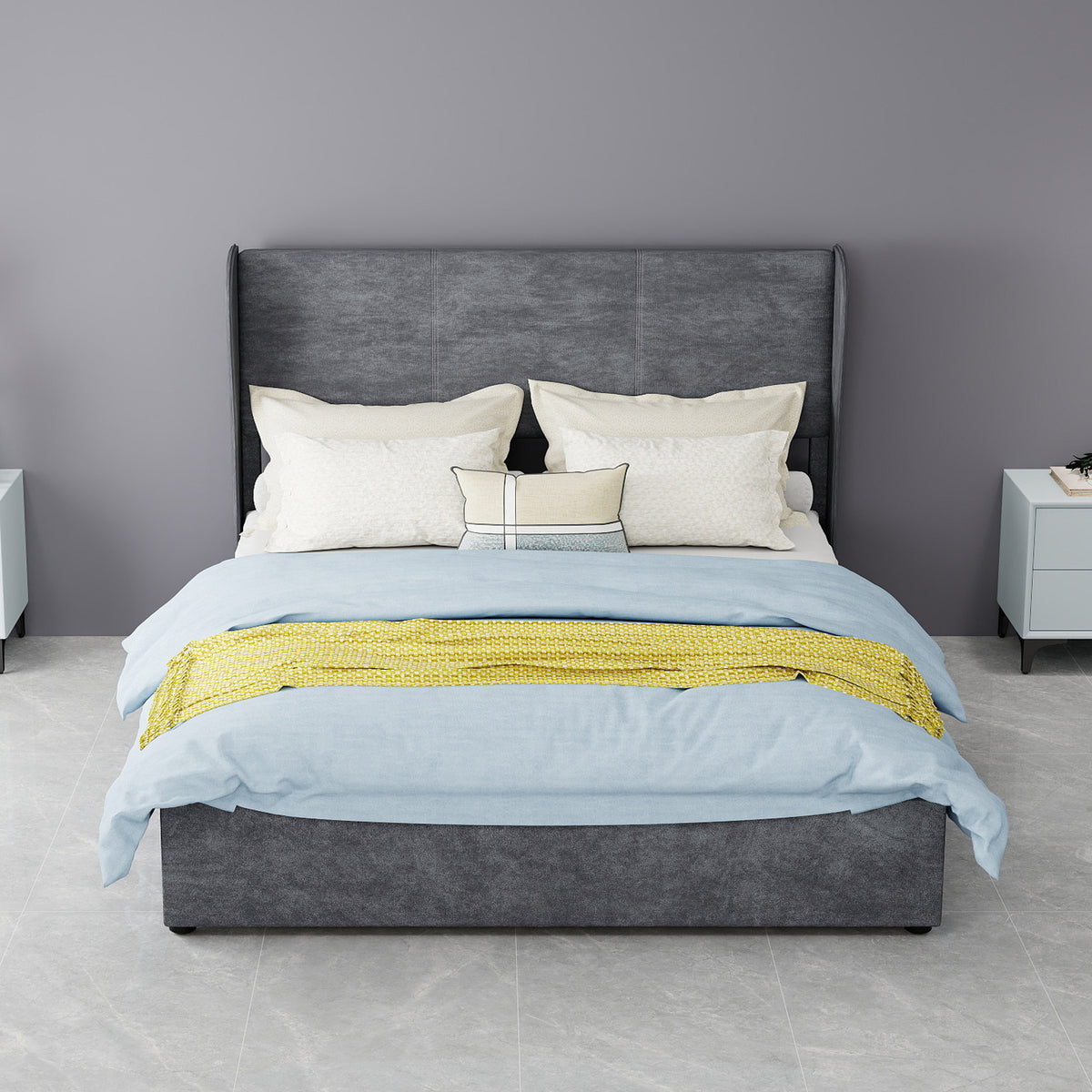 Modern Upholstered Bed 140x200 cm Gas Lift Storage, Grey