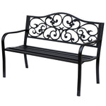 Garden Bench 3-Seater Steel with Cast Iron Armrests, Black