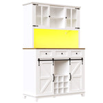 Tall Kitchen Cabinet with LED Lighting and Adjustable Shelves, White