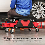 Workshop Stool, Removable Wheels, Storage, Drawer, Red