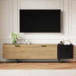 Modern TV Cabinet with Drawers and Open Compartments, Wood and Black