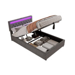 Upholstered Bed 140x200cm Hydraulic Storage Adjustable Height LED USB/Type-C - Grey