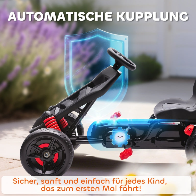 Go-kart Pedal Car for Kids with Brake and Non-slip Wheels, Metal Frame, Red