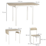 Dining Set, 3-Piece with Folding Table & 2 Chairs, Steel MDF, Natural White