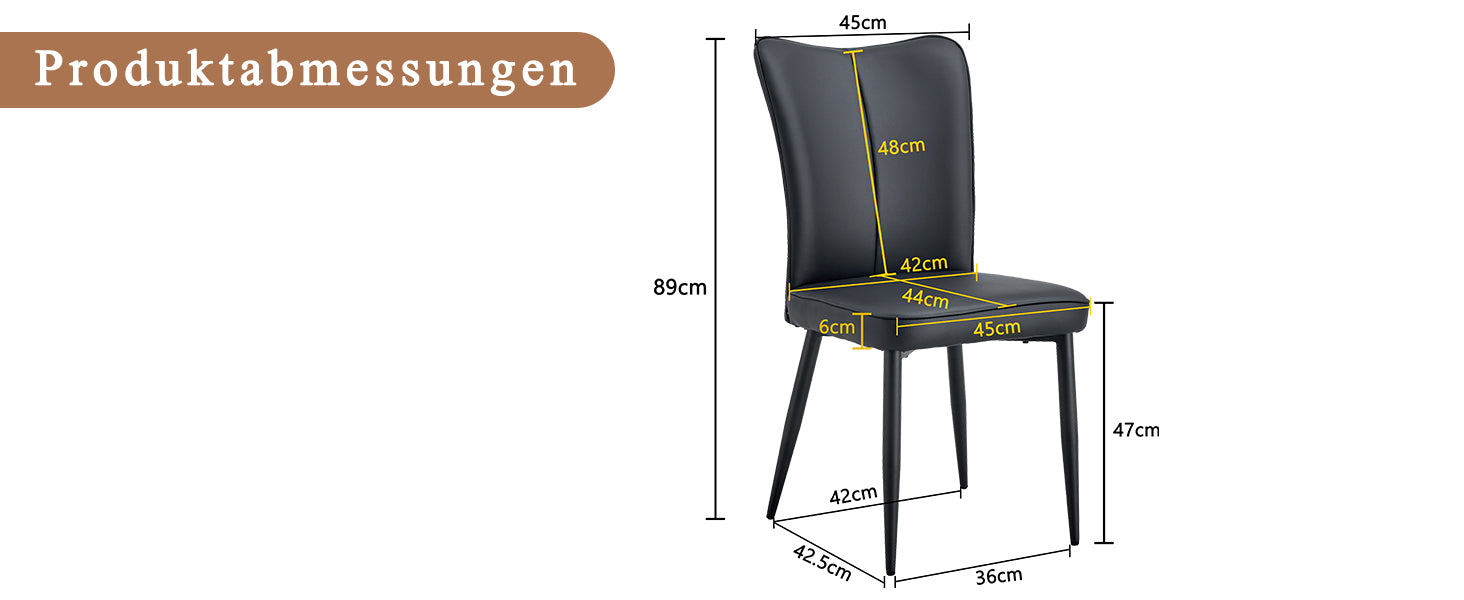Dining Chair Modern Minimalist PU Leather Back Metal Legs - Black