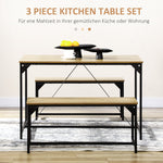 Dining Set, Industrial Design 3-Piece 4 People, Natural Wood