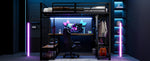 Loft Bed 140x200cm with Storage, Wardrobe & LED, Black Metal