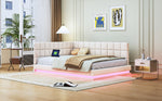 Upholstered Bed Sofa, 140x200 Multifunctional with LED & USB, Velvet Beige