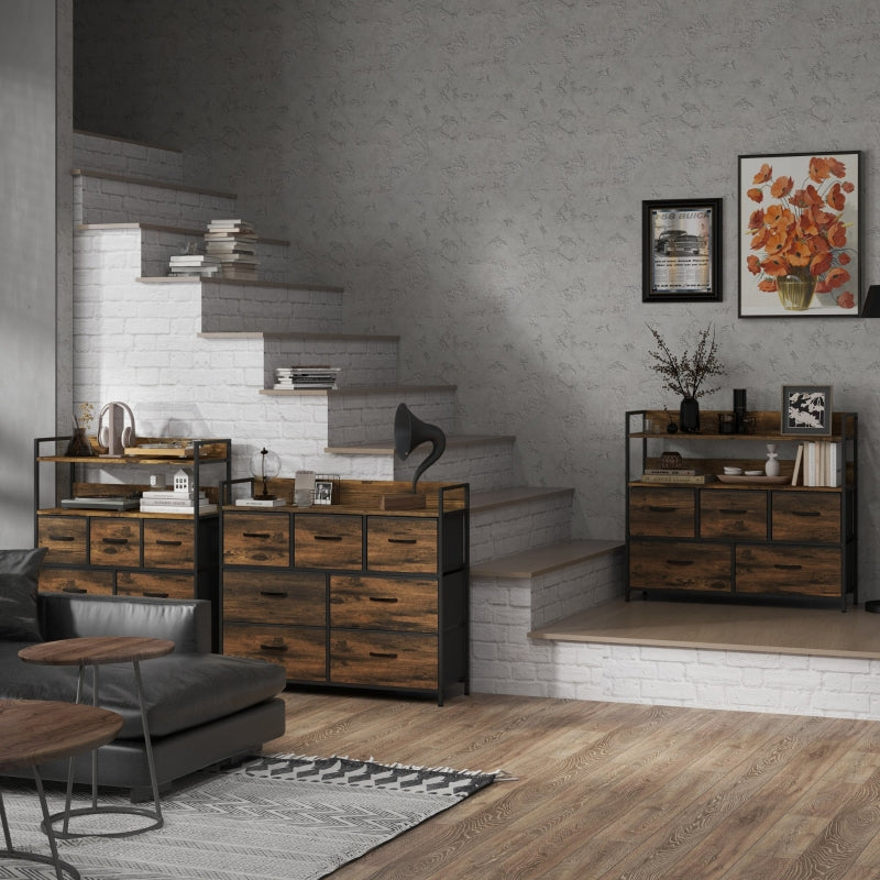 Chest of Drawers, 7 Fabric Drawers, Anti-Tip, Brown MDF