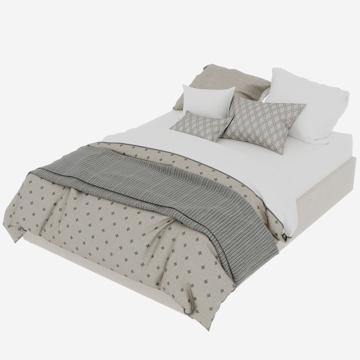 Modern Bed Frame 140x200cm Pneumatic Rod, Beige Dutch Velour